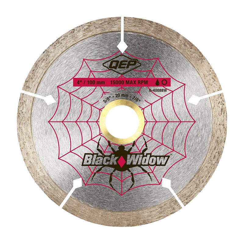 QEP Black Widow 6-4008BW Blade, 4 in Dia, 5/8 in, 20 mm, 7/8 in Arbor, Thin Rim