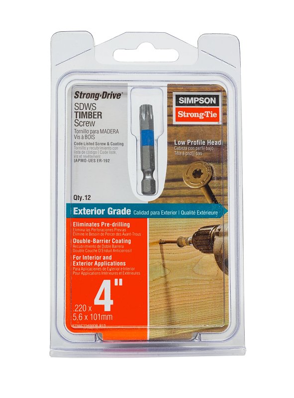 Simpson Strong-Tie Strong-Drive SDWS SDWS22400DB-R12 Timber Screw, 4 in L, Washer Head, 6-Lobe Drive, Steel