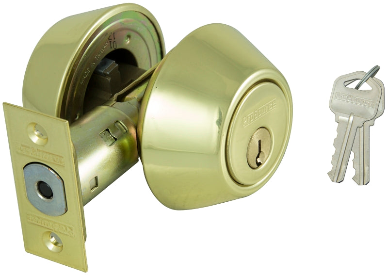 ProSource DB72V-PS Deadbolt, 3 Grade, Polished Brass, 2-3/8 to 2-3/4 in Backset, KW1 Keyway