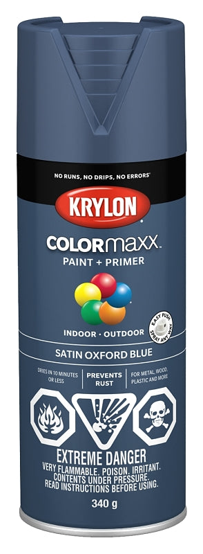 Krylon 455710007 Enamel Spray Paint, Satin, Oxford Blue, 12 oz, Can