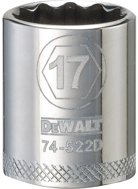 DeWALT DWMT74522OSP Hand Socket, 17 mm Socket, 3/8 in Drive, 12-Point, Vanadium Steel, Polished Chrome
