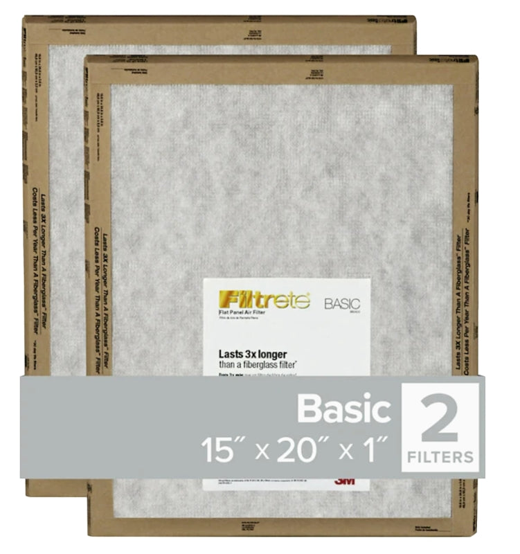 Filtrete FPL06-2PK-24 Air Filter, 20 in L, 15 in W, 2 MERV, For: Air Conditioner, Furnace and HVAC System