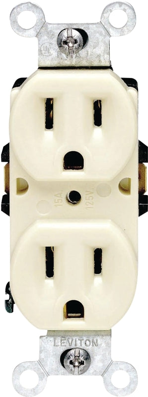 Leviton 001-T5248-ICP Duplex Receptacle, 2 -Pole, 15 A, 125 V, Push-In Wiring, NEMA: 5-15R, Ivory