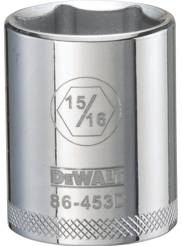 DeWALT DWMT86453OSP Drive Socket, 15/16 in Socket, 1/2 in Drive, 6-Point, Steel, Polished Chrome Vanadium