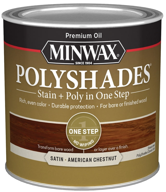 Minwax 213754444 Waterbased Polyurethane Stain, Satin, Liquid, American Chestnut, 0.5 pt, Can