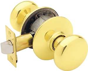 Schlage Plymouth Series F10 PLY 605 Passage Knob, Metal, Bright Brass, 2-3/8, 2-3/4 in Backset, 1.63 x 2.25 in Strike