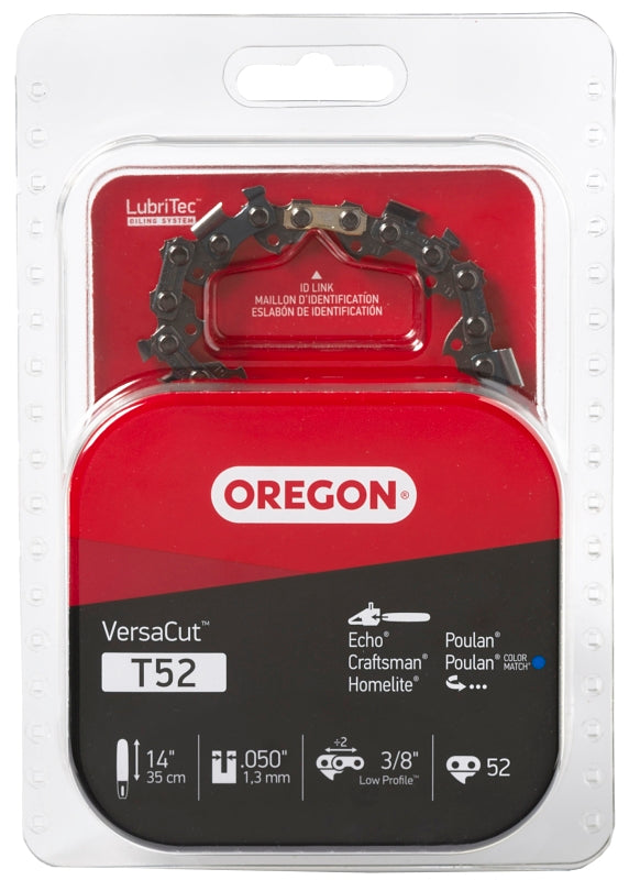 Oregon VersaCut T52 Chainsaw Chain, 14 in L Bar, 0.05 Gauge, 3/8 in TPI/Pitch, 52-Link