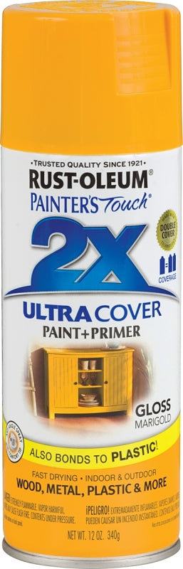 Rust-Oleum Painter's Touch 2X Ultra Cover 346955 Spray Paint, Gloss, Marigold, 12 oz, Aerosol Can