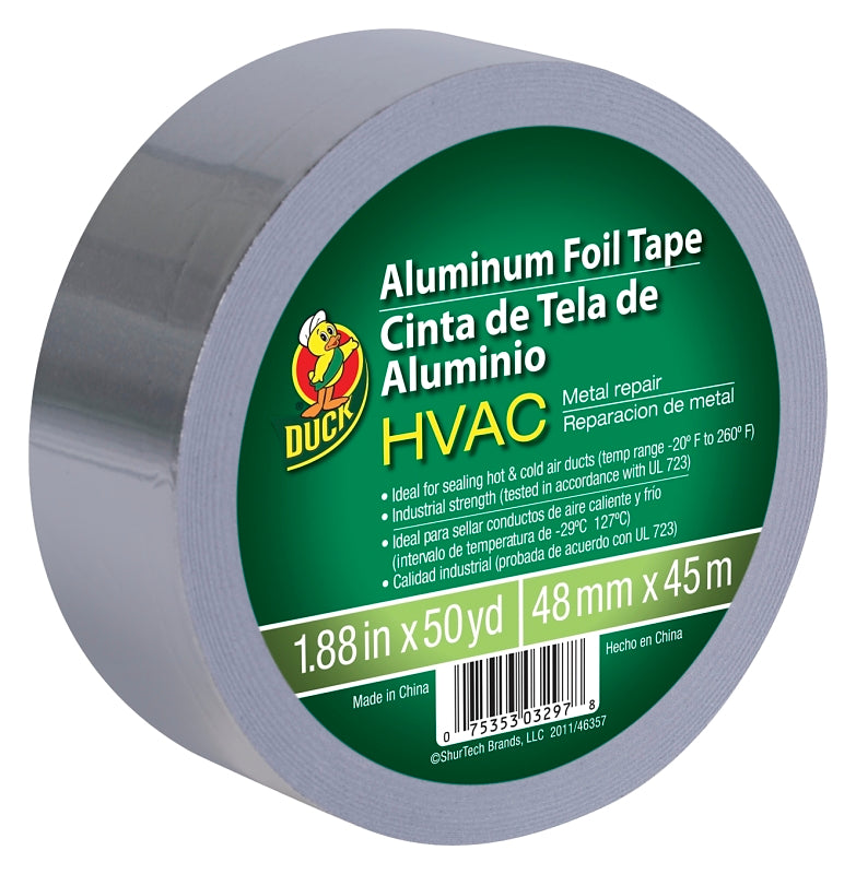 Duck 240225 Foil Tape, 50 yd L, 1.88 in W, Silver