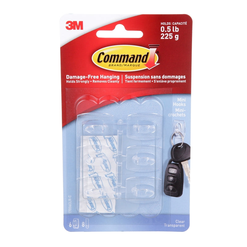 Command 17006CLR-C Mini Hook, 0.5 lb, 6-Hook, Clear