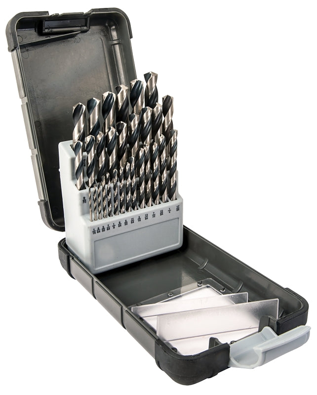 Vulcan Drill Bit Set, 29-Piece, Plastic Case, High-Speed Steel, Black Oxide/Polished