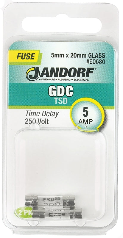 Jandorf 60680 Time Delay Fuse, 5 A, 250 V, 50 A Interrupt, Glass Body