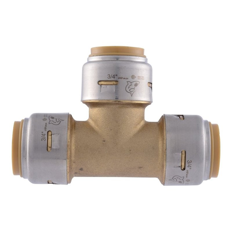 SharkBite Max UR370A Pipe Tee, 3/4 in, Push-to-Connect, DZR Brass, 250 psi Pressure