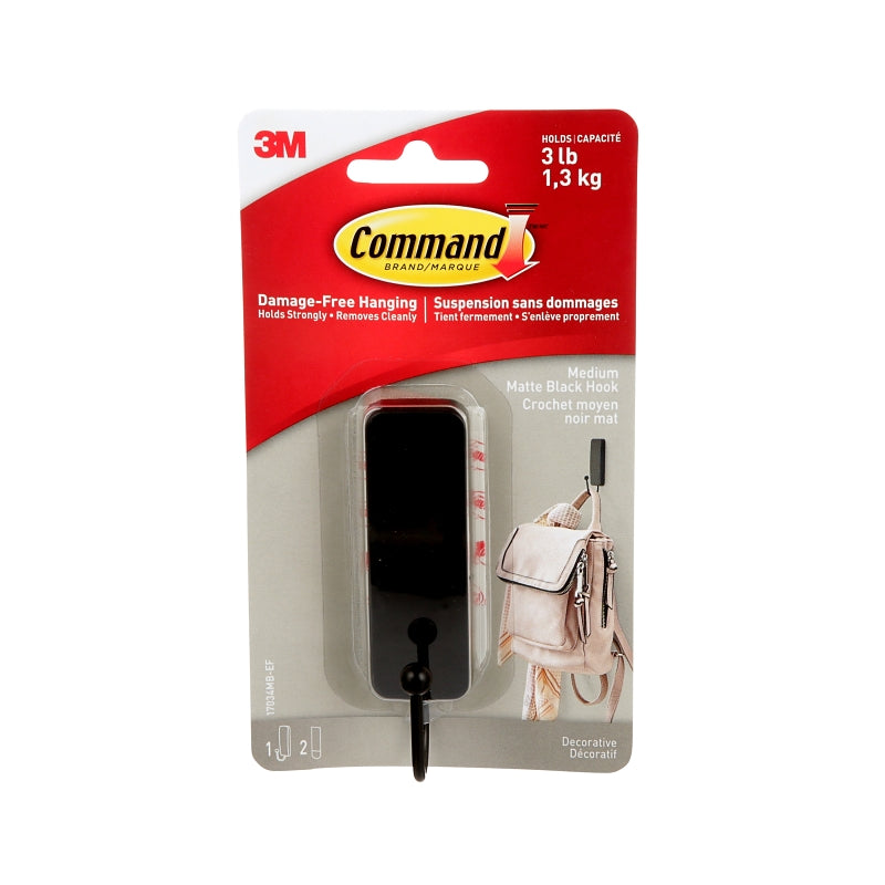 Command 17034MB-ES Medium Decorative Hook, 1 in W, Metal/Plastic, Matte, 3 lb