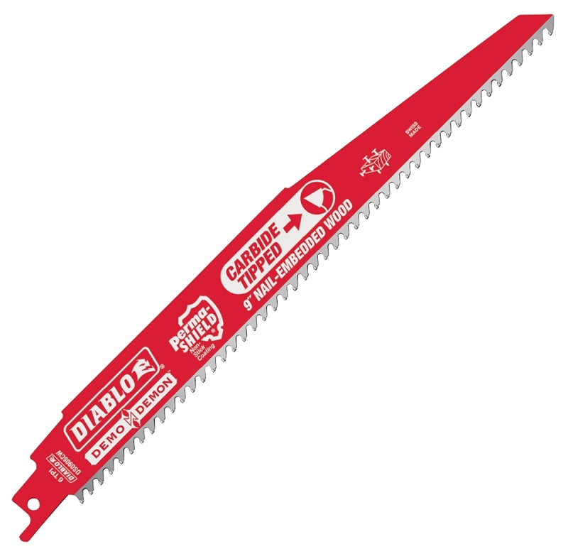 Diablo DS0906CWS Reciprocating Saw Blade, 1 in W, 9 in L, 6/9 TPI, Carbide Cutting Edge