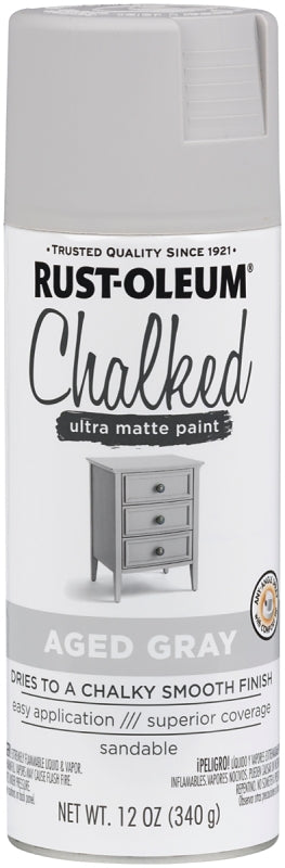 Rust-Oleum 302592 Chalk Spray Paint, Ultra Matte, Aged Gray, 12 oz, Can