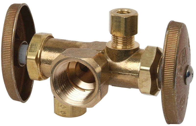 BrassCraft R1701DVXR Stop Valve, 1/2 x 3/8 x 3/8 in Connection, FIP x Compression x Compression, 125 psi Pressure