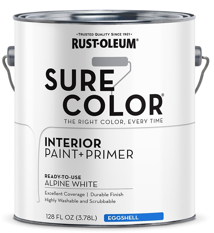 Rust-Oleum Sure Color 380219 Interior Wall Paint, Eggshell, Alpine White, 1 gal, Can, 400 sq-ft Coverage Area