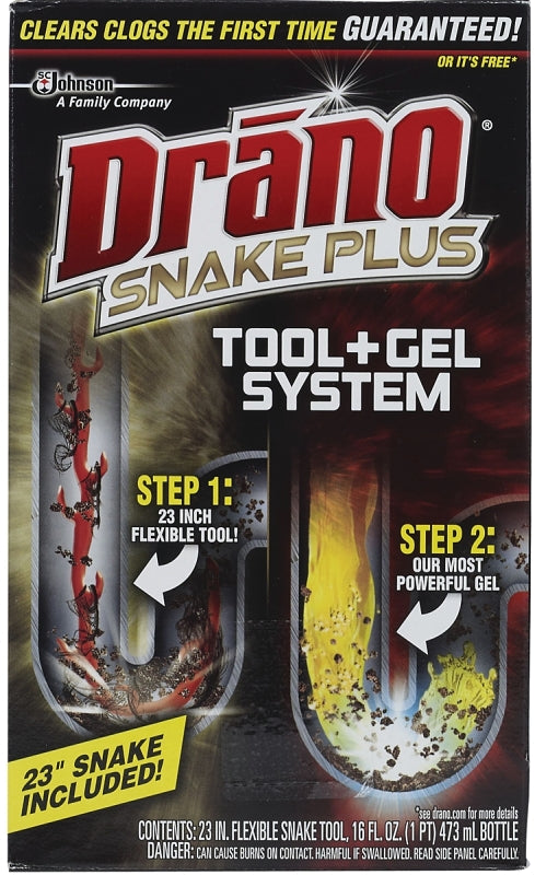 SC Johnson Drano Snake Plus 70241 Drain Cleaner, Gel, Bleach