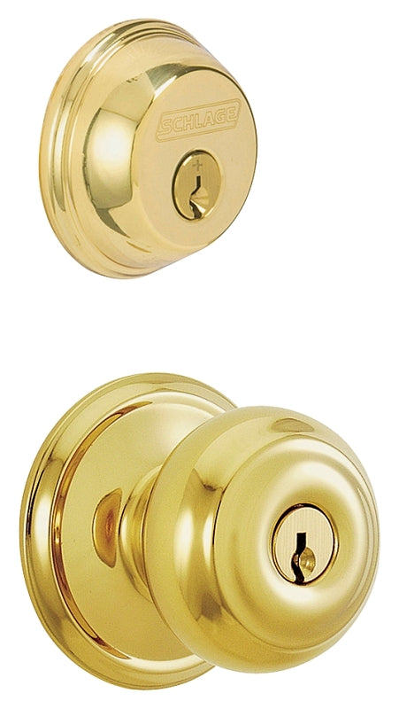 Schlage FB50VGEO505 Knob Lockset, Mechanical Lock, Knob Handle, Round Design, Bright Brass, 1 Grade, Rekeyable