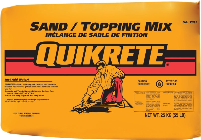 Quikrete 110326 Sand/Topping Mix, Granular Solid, Brown/Gray, 25 kg Bag
