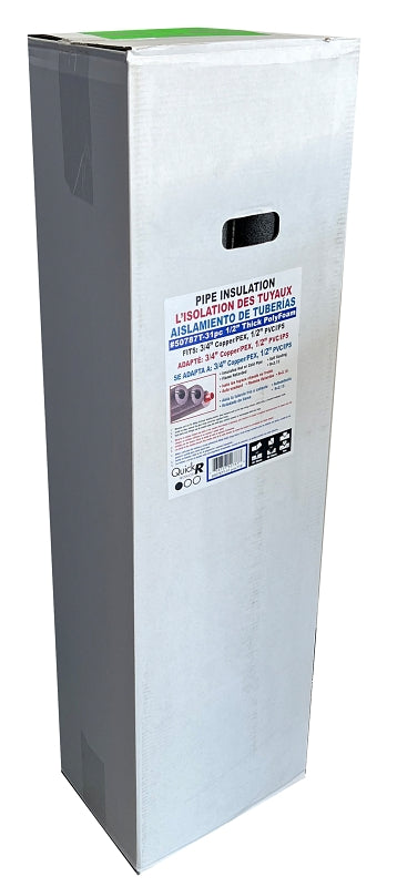 Quick R 50787T Pipe Insulation, 7/8 in ID x 1-7/8 in OD Dia, 46 in L, Poly, Charcoal, 3/4 in Pipe