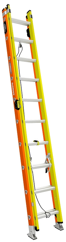 Werner GLIDESAFE T6200-2GS Series T6220-2GS Extension Ladder, 19 ft H Reach, 300 lb, 20-Step, Fiberglass, Orange/Yellow