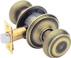 Schlage Georgian Series F10VGEO609 Passage Knob, Metal, Antique Brass, 2-3/8, 2-3/4 in Backset, 1.63 x 2.25 in Strike
