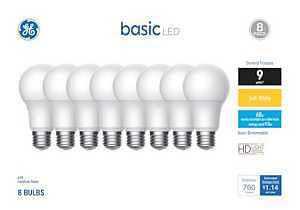 GE Basic Series 46778 Light Bulb, General-Purpose, A19 Lamp, 60 W Equivalent, E26 Medium Lamp Base, Frosted, Soft White