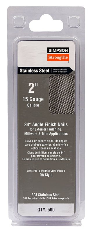 Simpson Strong-Tie S15N200SFB Collation Nail, 2 in L, 15 ga Gauge, Stainless Steel, D-Style, Smooth Head