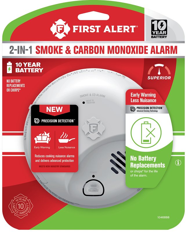 First Alert 1046888 Smoke and Carbon Monoxide Alarm, 85 dBA, Ionization Sensor, White