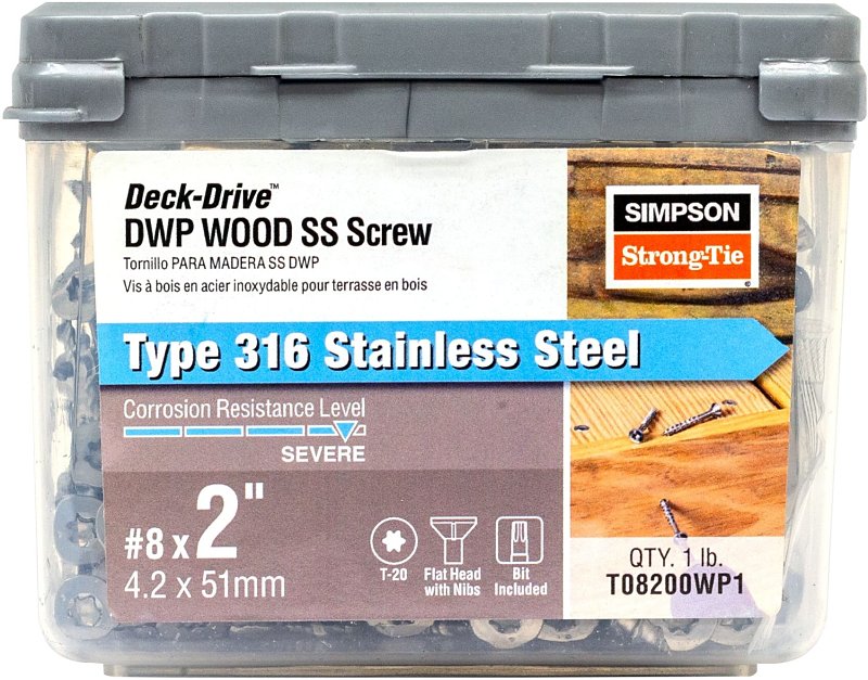 Simpson Strong-Tie Deck-Drive DWP T08200WP1 Screw, #8 Thread, 2 in L, Box Thread, Flat Head, 6-Lobe Drive, Steel