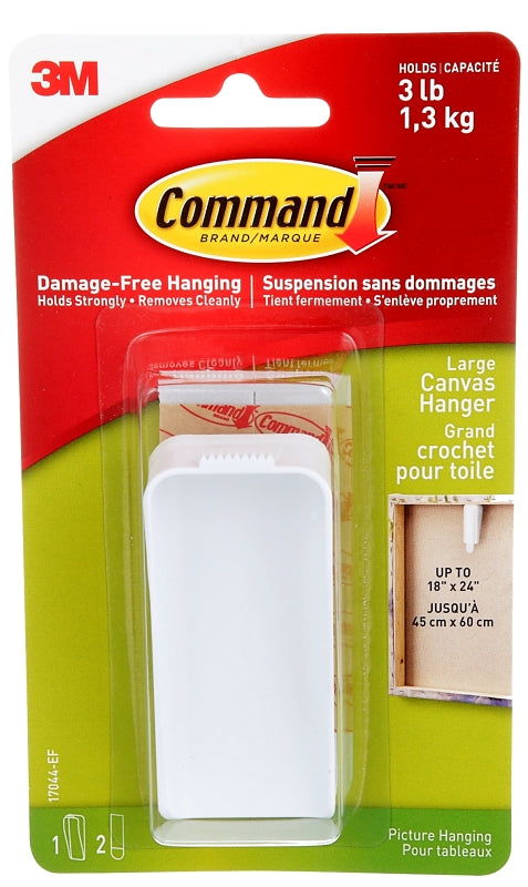 Command 17044-ES Large Canvas Picture Hanger, 3 lb, Plastic, White, Wall Mounting