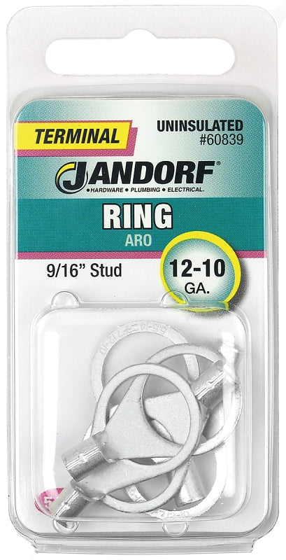Jandorf 60839 Ring Terminal, 12 to 10 AWG Wire, 9/16 in Stud, Copper Contact
