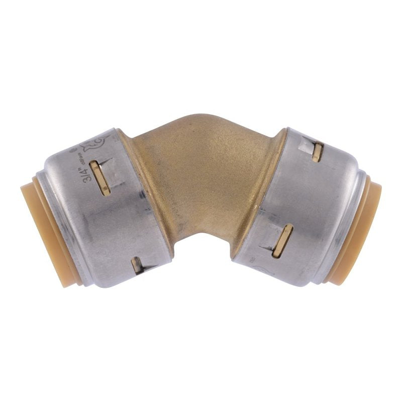 SharkBite UR656A Pipe Elbow, 3/4 in Push-to-Connect, 45 deg Angle, DZR Brass, 200 psi Pressure