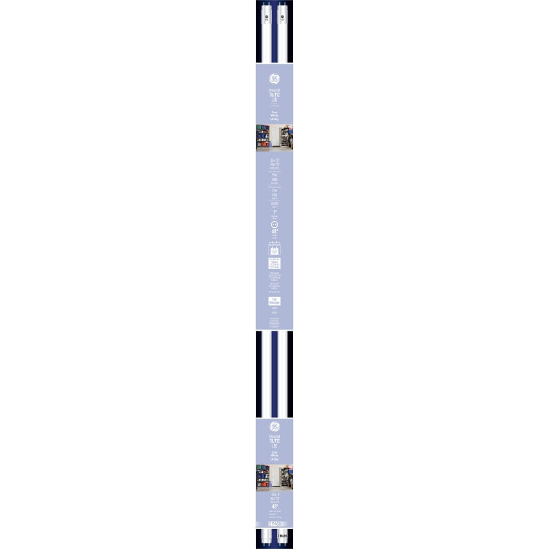 GE Industrial Solutions 37168 LED Bulb, Linear, T8 Lamp, G13 Lamp Base, Frosted, White Light, 4000 K Color Temp