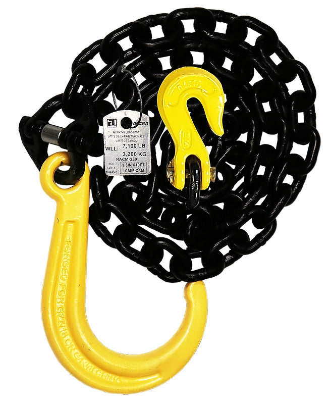 ANCRA 50378-10-10 Chain Assembly with J-Hook, 3/8 in, 10 ft L, 7100 lb Working Load, 80 Grade, Carbon Alloy Steel