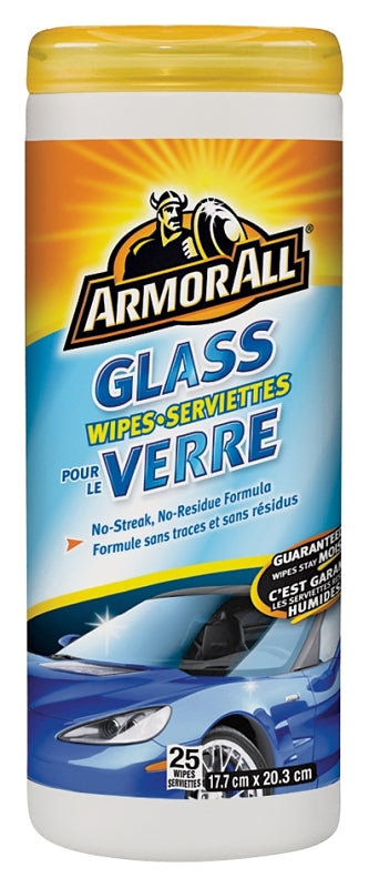 Armor All 10850 Glass Cleaning Wipes, Effective to Remove: Bug, Filmy Residue, Fingerprint, Road Grime, 25-Wipes