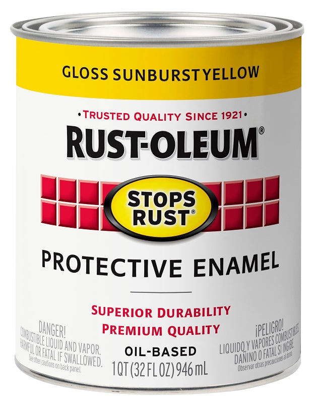 Rust-Oleum 353580 Rust Preventative Paint, Oil, Gloss, Sunburst Yellow, 1 qt, 80 to 175 sq-ft Coverage Area