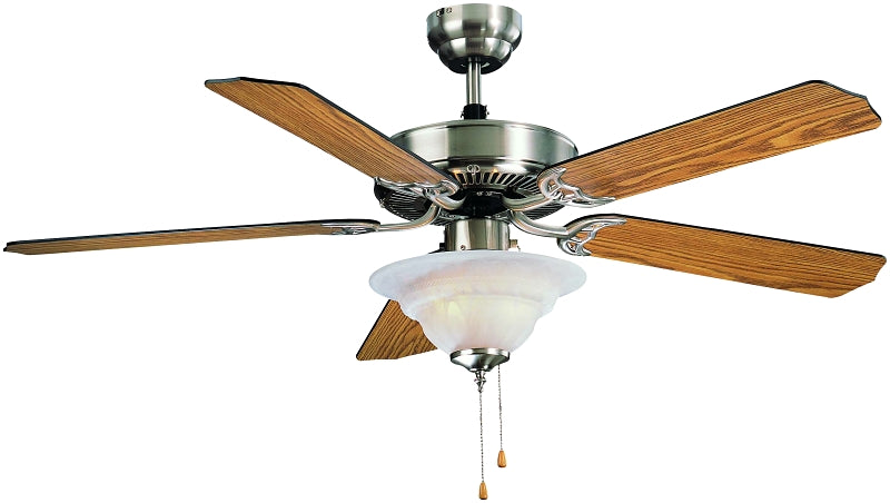 Boston Harbor Ceiling Fan, 5-Blade, Black/Oak Blade, 52 in Sweep, MDF Blade, 3-Speed