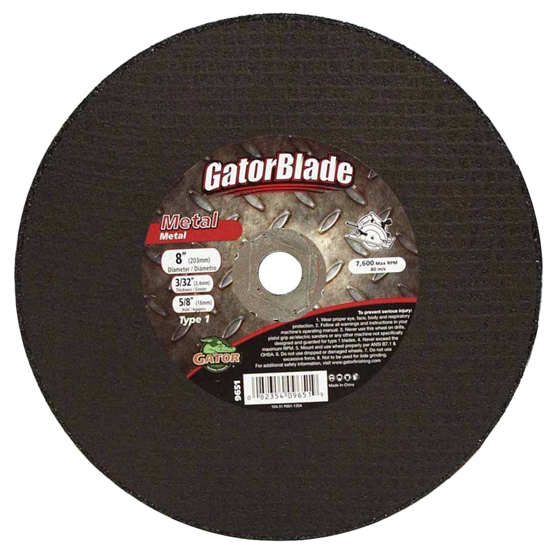 GatorBlade 9651 Cut-Off Wheel, 8 in Dia, 3/32 in Thick, 5/8 in Arbor