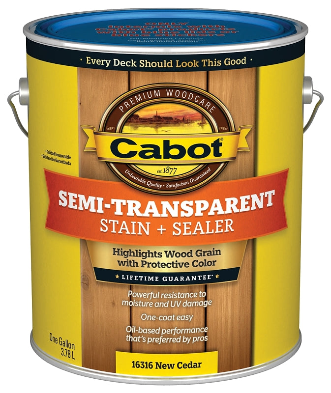 Cabot 16300 Series 140.0016316.007 Exterior Stain, Semi-Transparent, New Cedar, Liquid, 1 gal