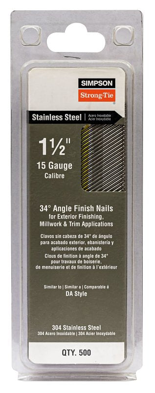 Simpson Strong-Tie S15N150SFB Finishing Nail, Tape Collation, 4D, 1-1/2 in L, 15 ga Gauge, Stainless Steel