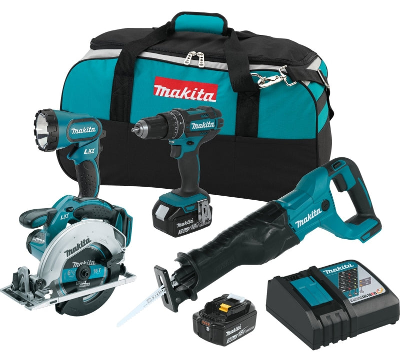 Makita LXT XT442 Combination Kit, Battery Included, 18 V, 4-Tool, Lithium-Ion Battery