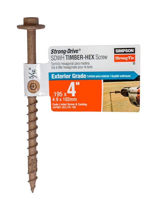 Simpson Strong-Tie Strong-Drive SDWH SDWH19400DB-RP1 Timber Screw, 4 in L, Coarse Thread, Large Hex Washer Head