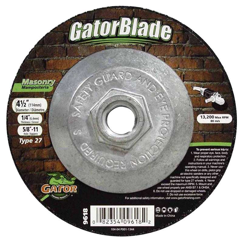 GatorBlade 9618 Cut-Off Wheel, 4-1/2 in Dia, 1/4 in Thick, 5/8-11 in Arbor, 24 Grit, Silicone Carbide Abrasive