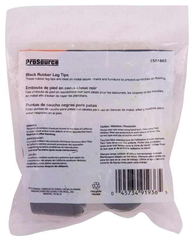 ProSource FE-50632-B Furniture Leg Tip, Round, Rubber, Black, 1/2 in Dia, 1.1 in H