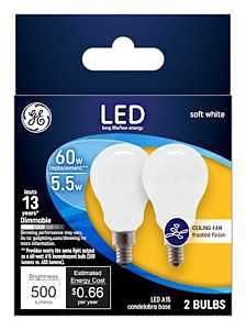 GE Industrial Solutions 24949 LED Bulb, General Purpose, A15 Lamp, 60 W Equivalent, E12 Lamp Base, Dimmable, Frosted