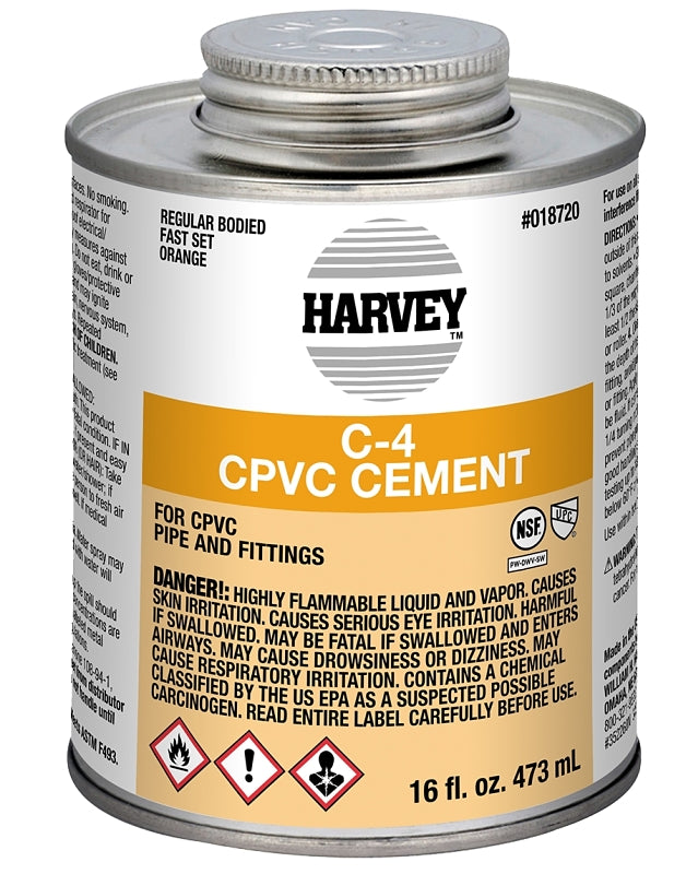 Harvey 18720-12 Solvent Cement, 16 oz Can, Liquid, Orange