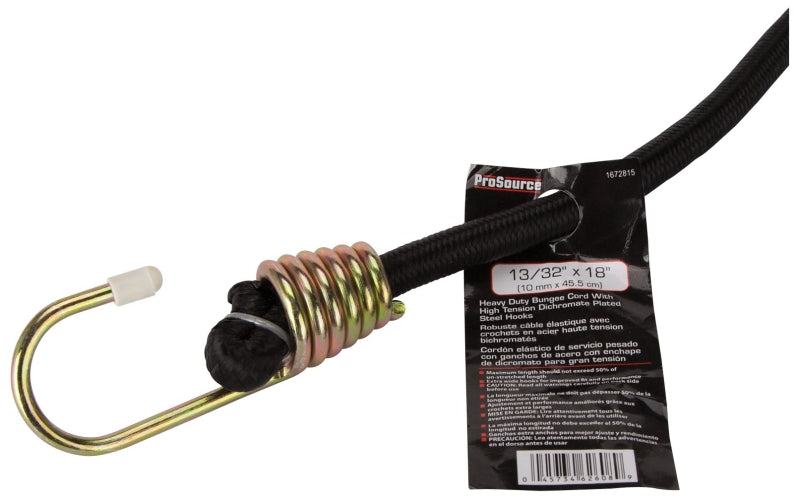 ProSource FH64081-1 Stretch Cord, 10 mm Dia, 18 in L, Polypropylene, Black, Hook End